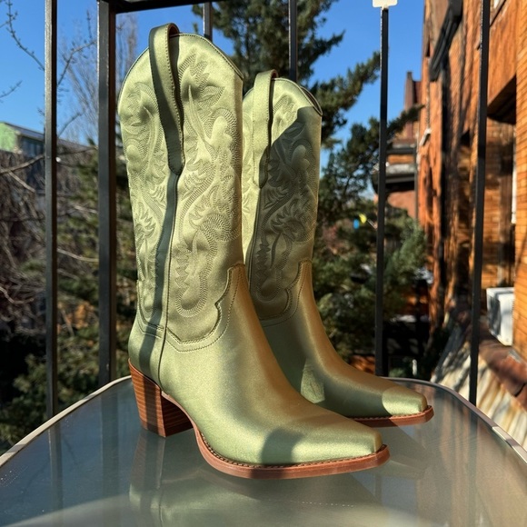 New Free People Jeffrey Campbell Dagget Western Leather Boots Green Spring - Picture 4 of 10